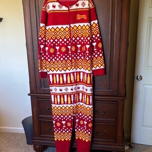 Kahlua Fair Isle Red Yellow Jumpsuit Onesie Pajamas Holiday Size XL Cozy EUC